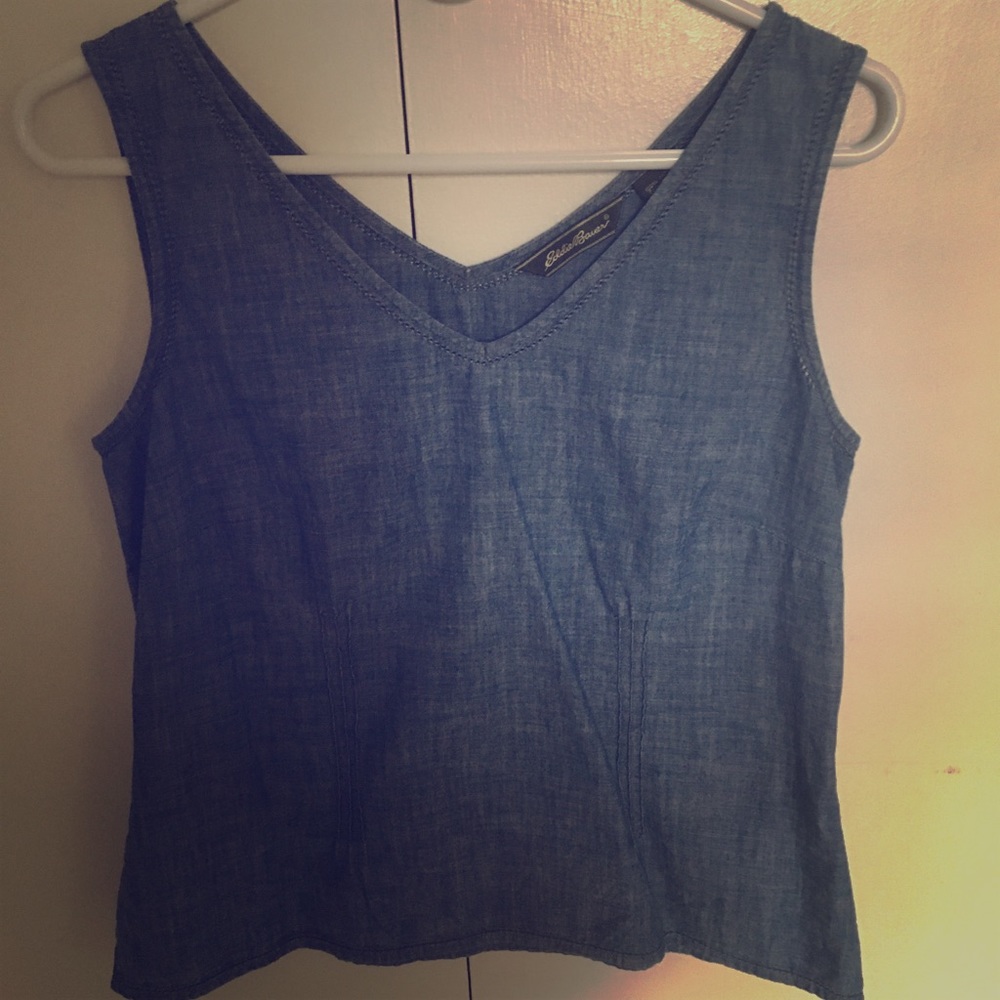 Blue denim v neck summer blouse